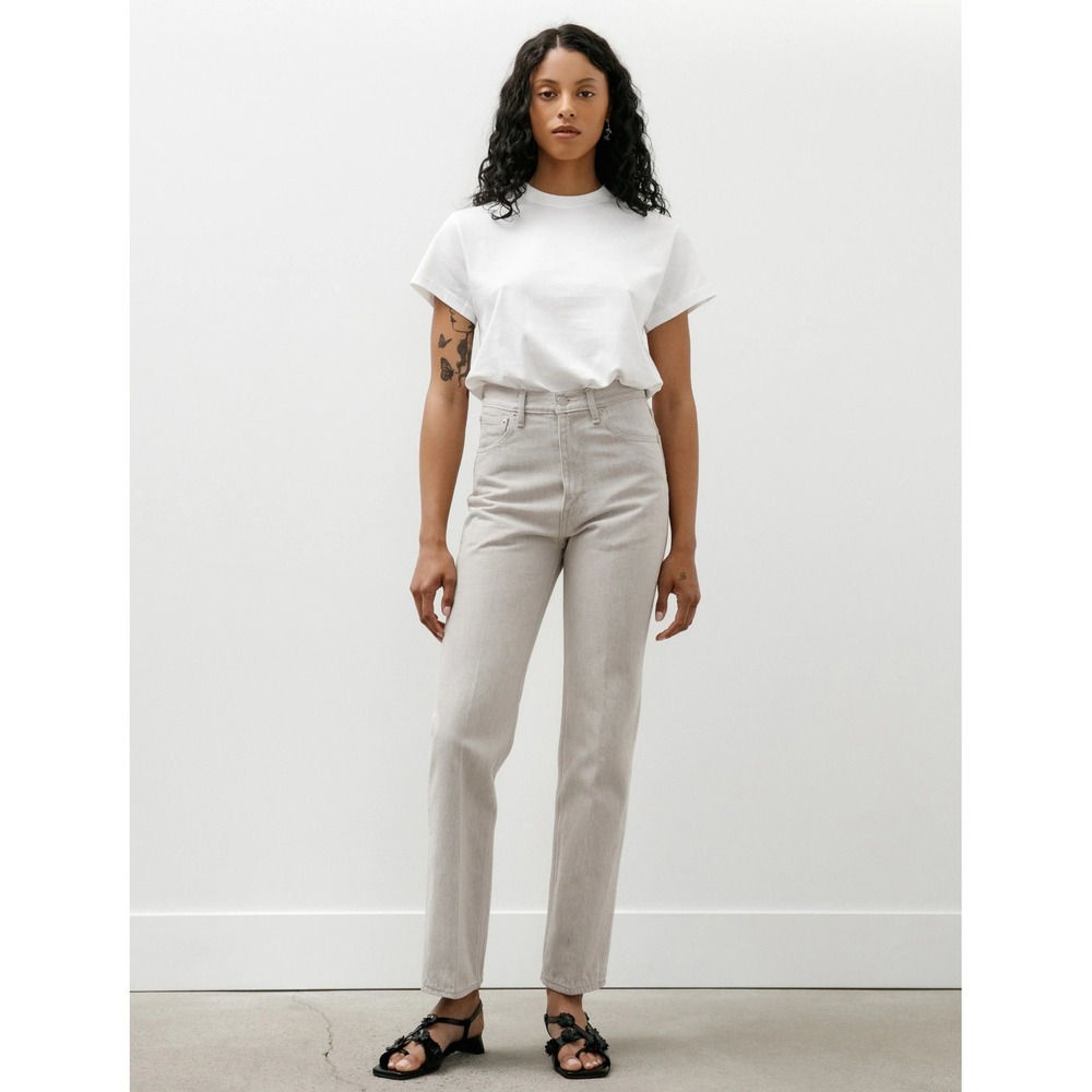 AURALEE Off White High Waist Straight Leg Denim Jeans Women Size 28.5 x 27